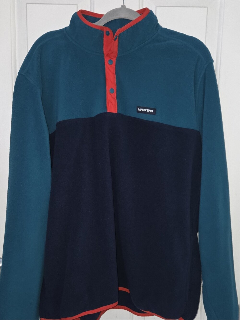 Lands' End Men's Teal & Navy Fleece Pullover